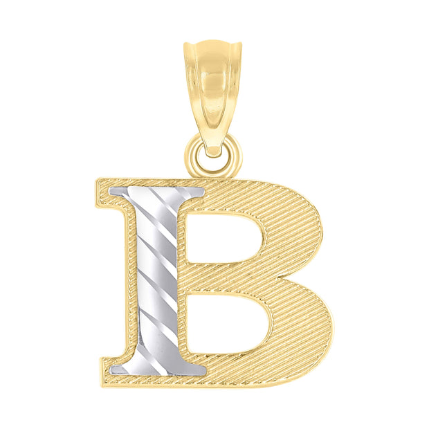 10kt Two-Tone Gold Unisex Diamond-Cut Initial B Charm Pendant