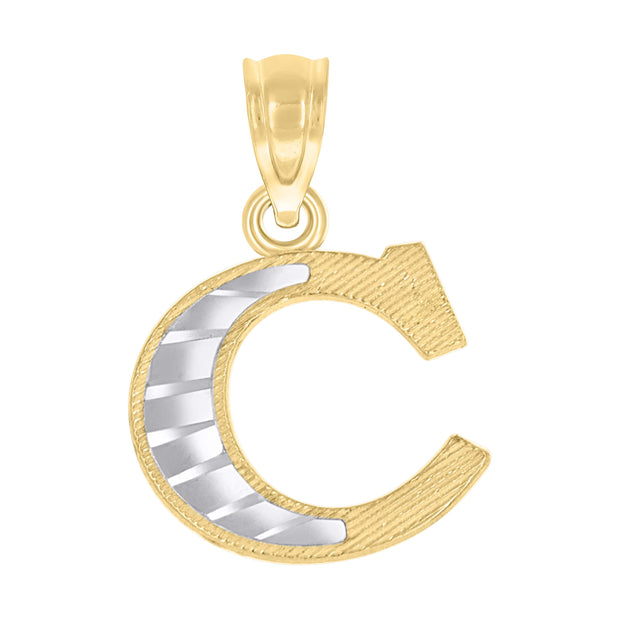 10kt Two-Tone Gold Unisex Diamond-Cut Initial C Charm Pendant