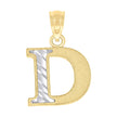 10kt Two-Tone Gold Unisex Diamond-Cut Initial D Charm Pendant