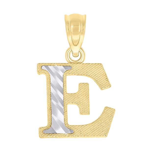 10kt Two-Tone Gold Unisex Diamond-Cut Initial E Charm Pendant