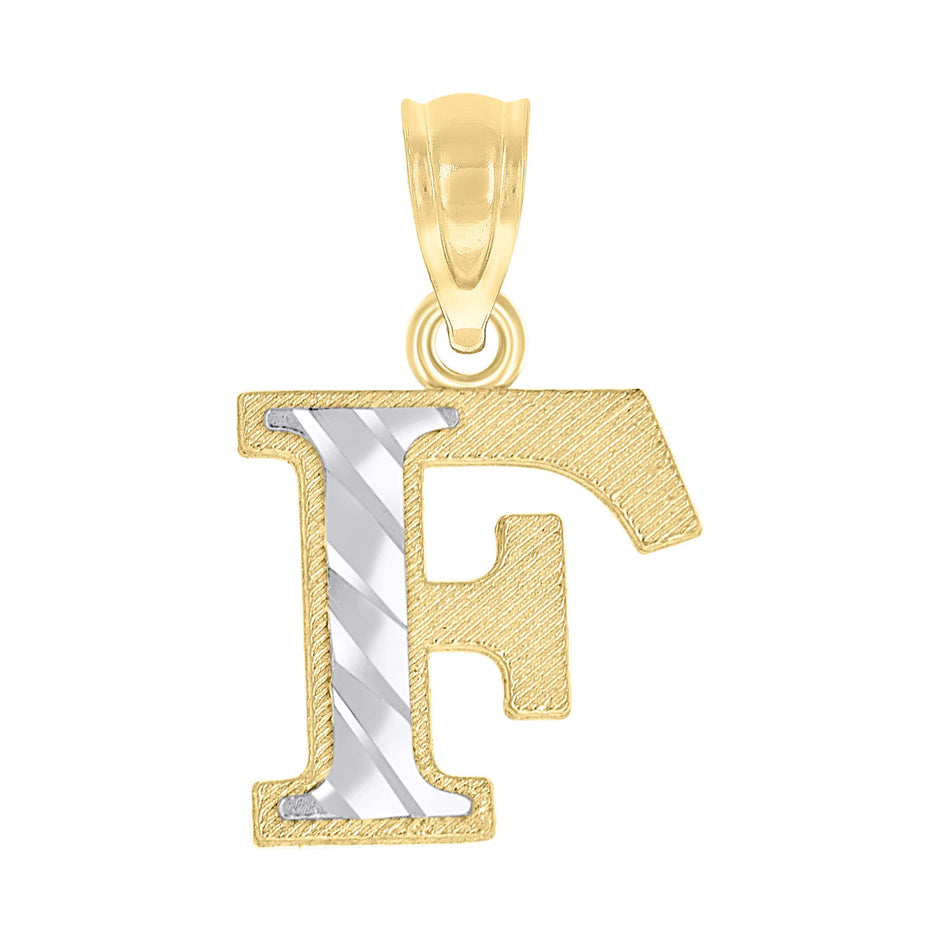 10kt Two-Tone Gold Unisex Diamond-Cut Initial F Charm Pendant