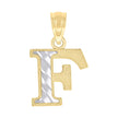 10kt Two-Tone Gold Unisex Diamond-Cut Initial F Charm Pendant