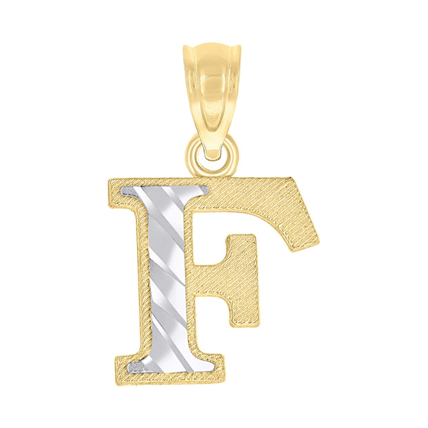 10kt Two-Tone Gold Unisex Diamond-Cut Initial F Charm Pendant