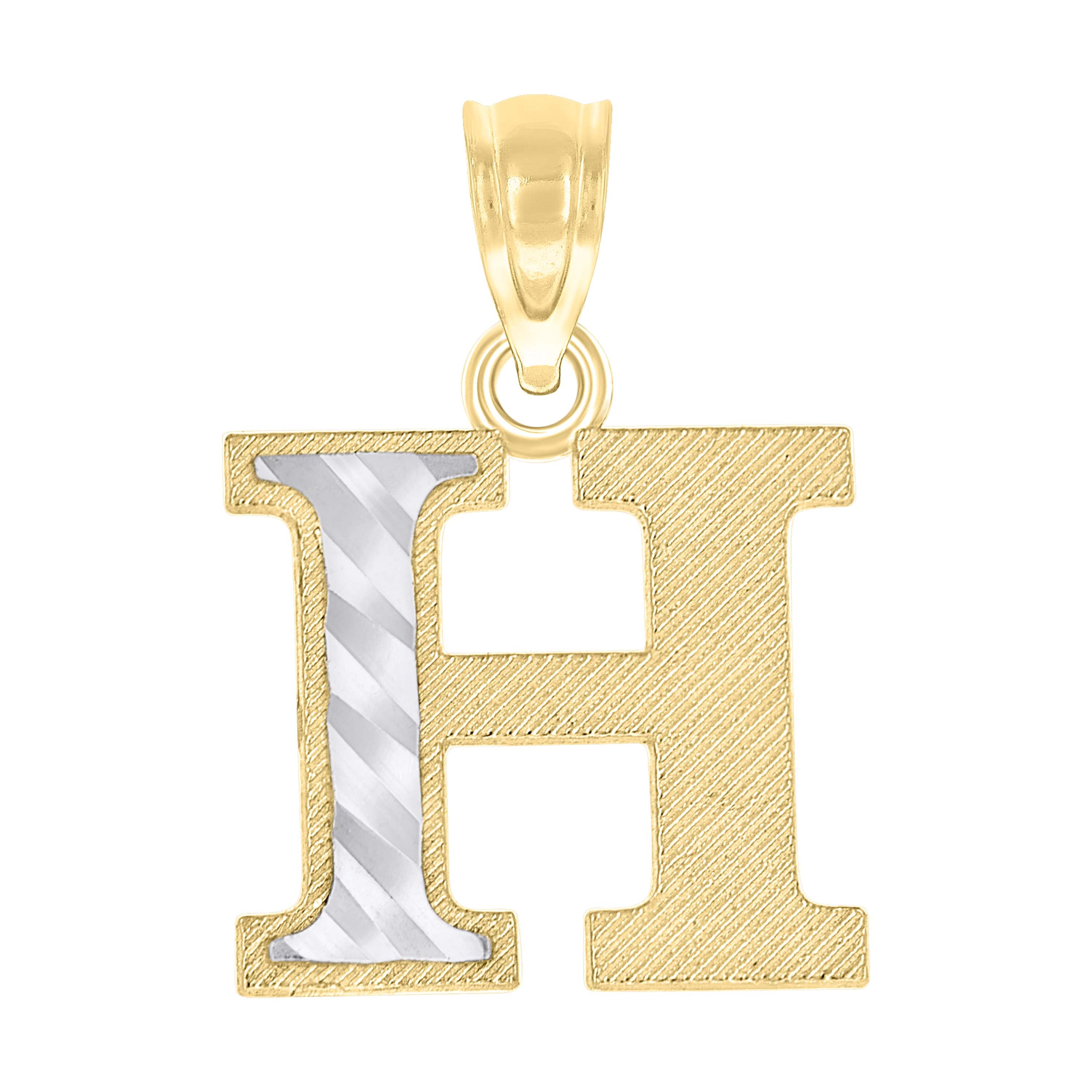 10kt Two-Tone Gold Unisex Diamond-Cut Initial H Charm Pendant