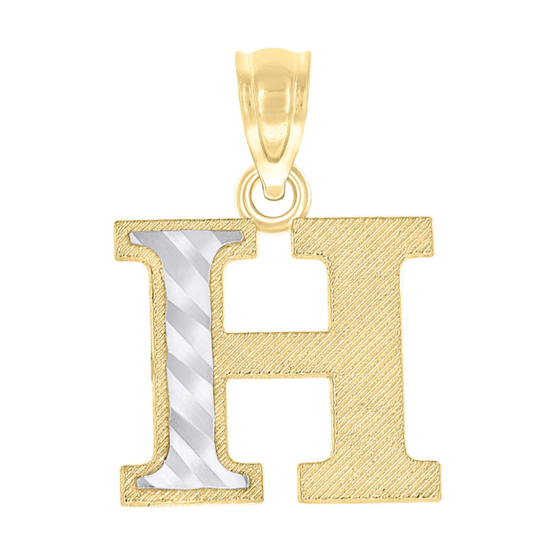 10kt Two-Tone Gold Unisex Diamond-Cut Initial H Charm Pendant