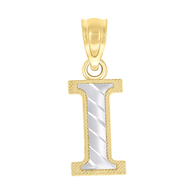 10kt Two-Tone Gold Unisex Diamond-Cut Initial I Charm Pendant