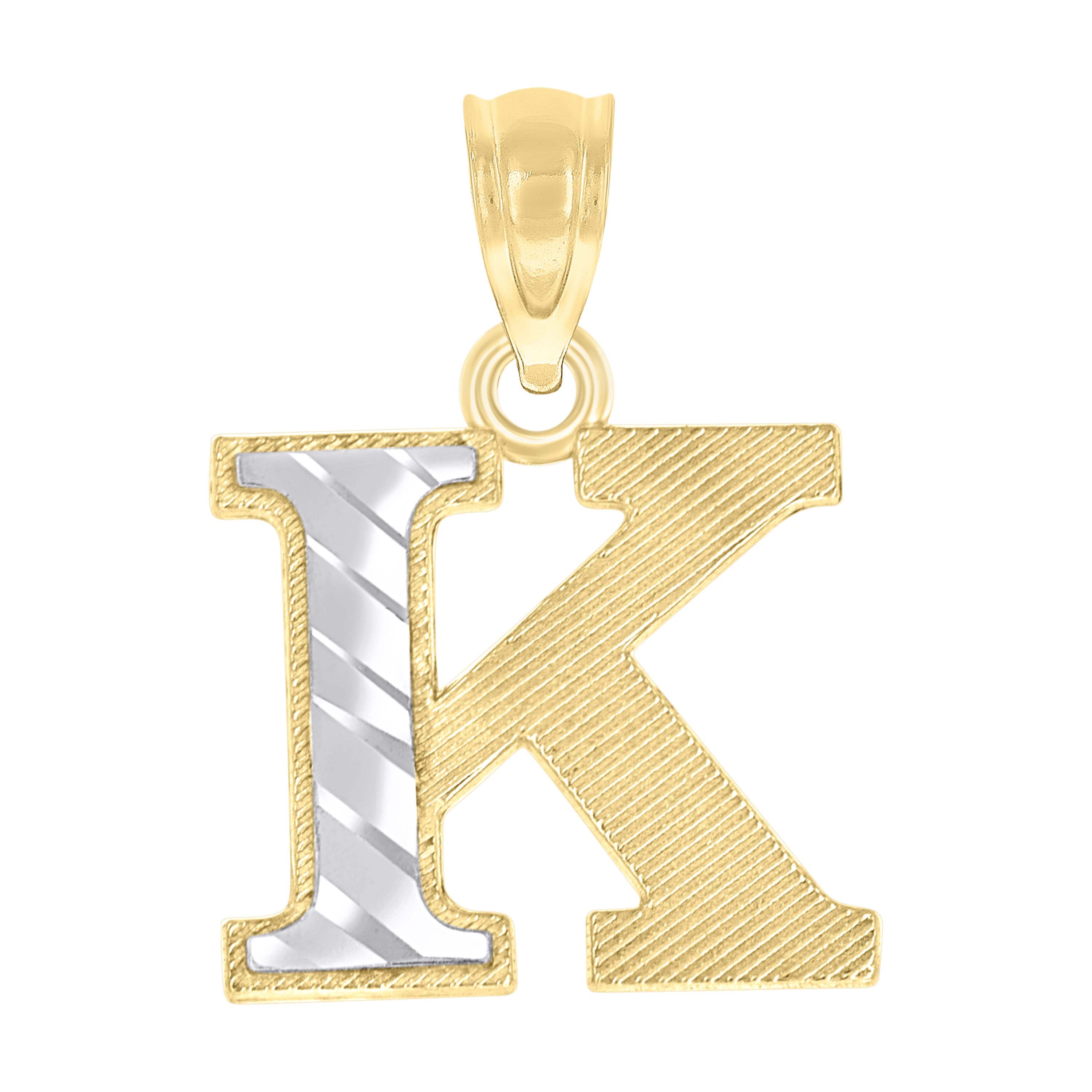 10kt Two-Tone Gold Unisex Diamond-Cut Initial K Charm Pendant