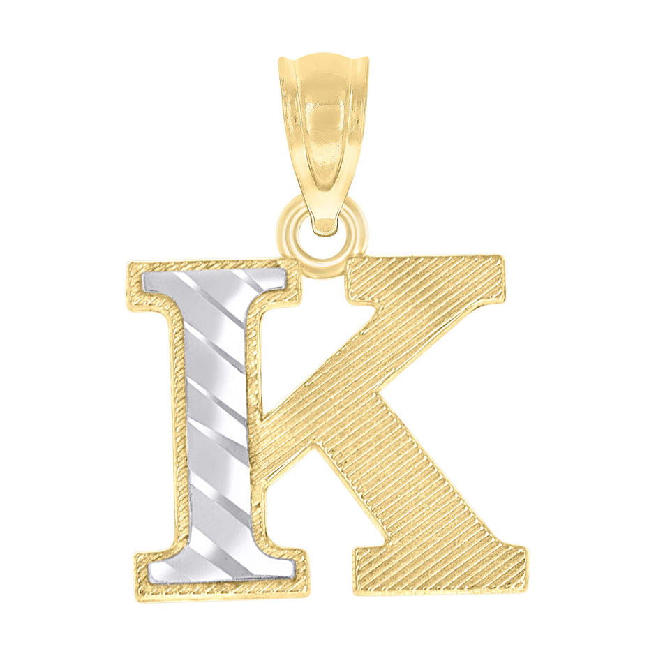 10kt Two-Tone Gold Unisex Diamond-Cut Initial K Charm Pendant