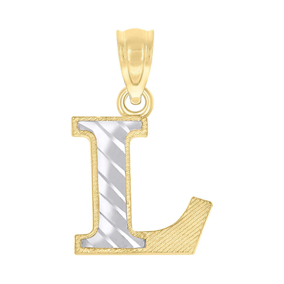 10kt Two-Tone Gold Unisex Diamond-Cut Initial L Charm Pendant