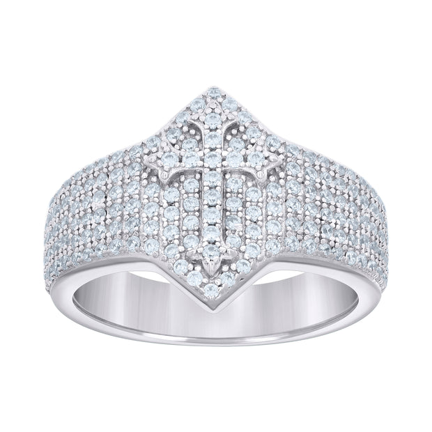 925 Sterling Silver Mens 0.97ct Moissanite Cross Religious Ring Size 10 - SLV-135960