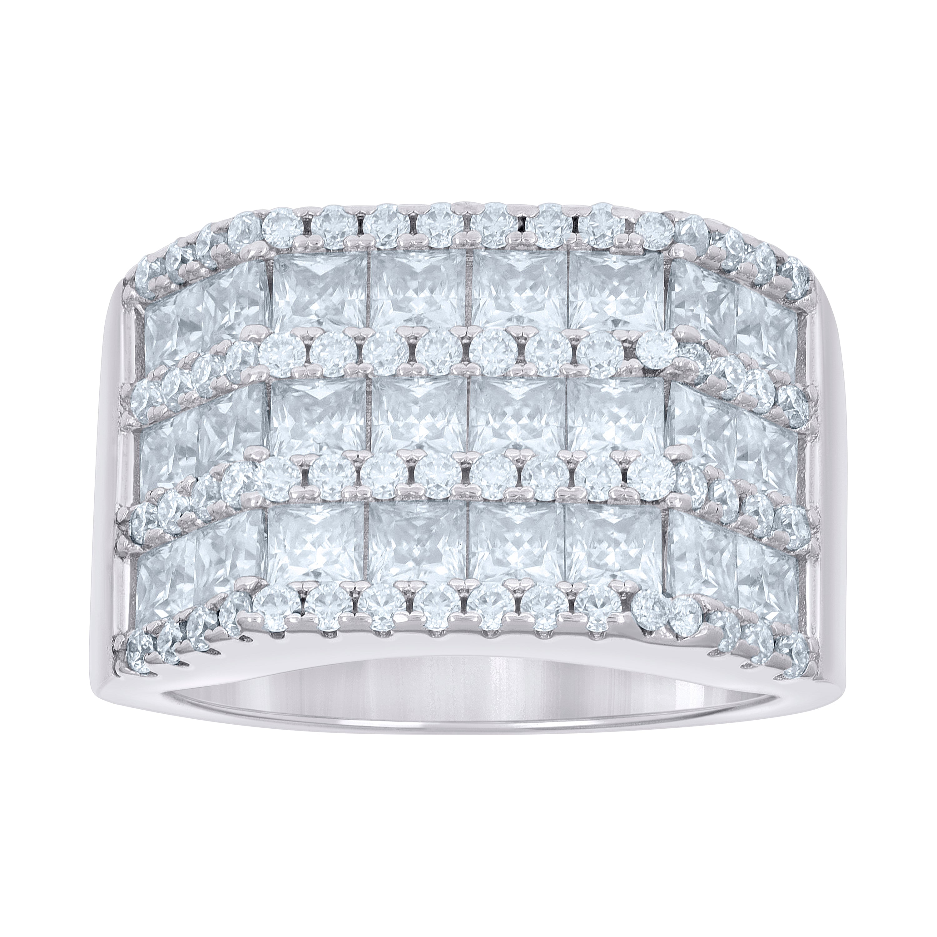 925 Sterling Silver Mens 7.42ct Baguette 0.99ct Round Moissanite Fashion Ring Size 10
