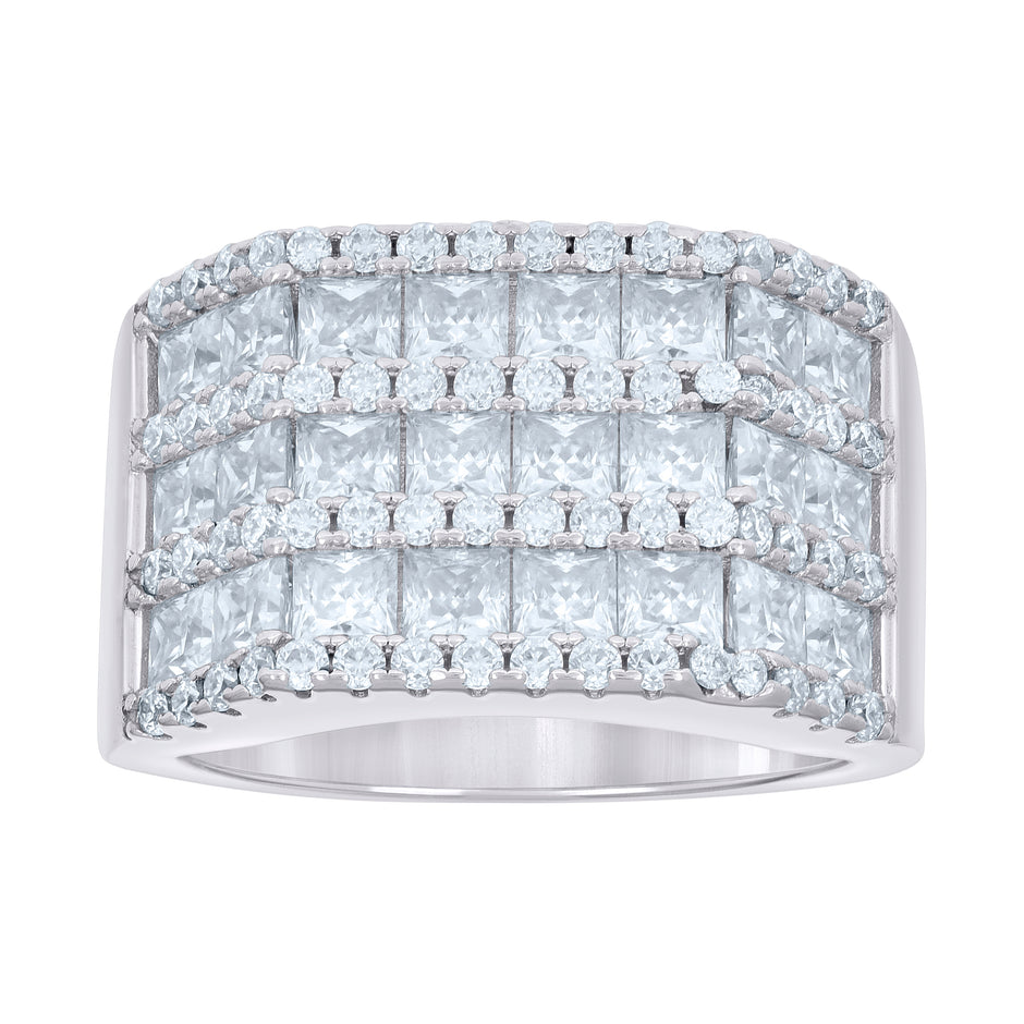 925 Sterling Silver Mens 7.42ct Baguette 0.99ct Round Moissanite Fashion Ring Size 10