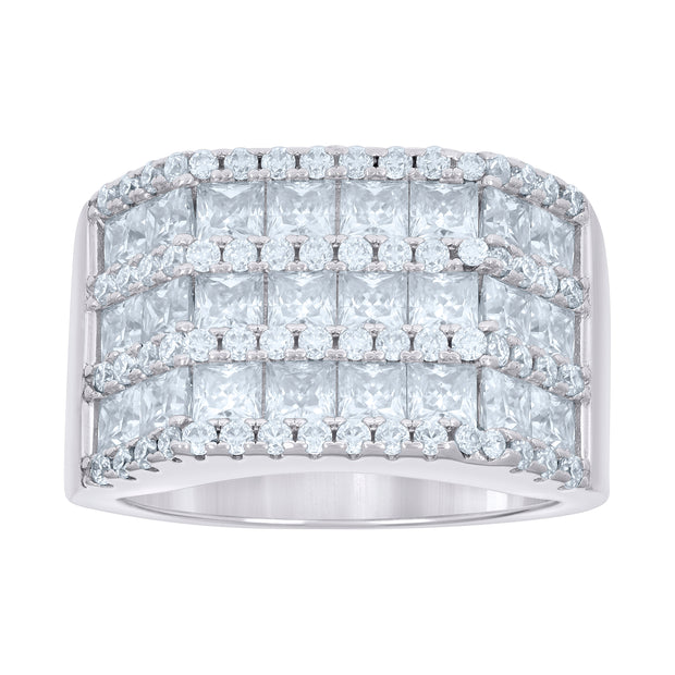 925 Sterling Silver Mens 7.42ct Baguette 0.99ct Round Moissanite Fashion Ring Size 10