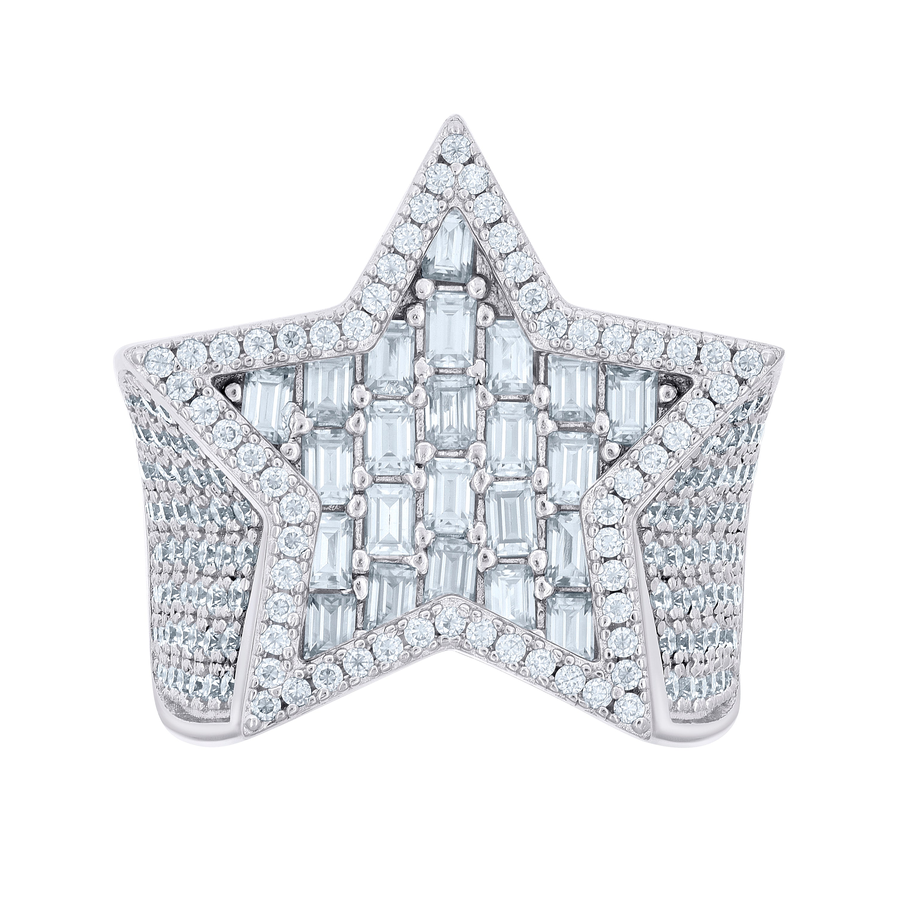 925 Sterling Silver Mens 2.25ct Baguette 3.36ct Round Moissanite Star Fashion Ring Size 10