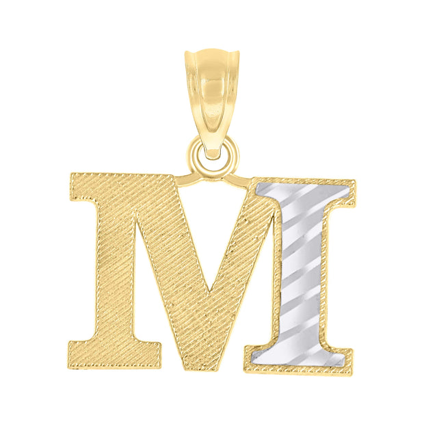 10kt Two-Tone Gold Unisex Diamond-Cut Initial M Charm Pendant