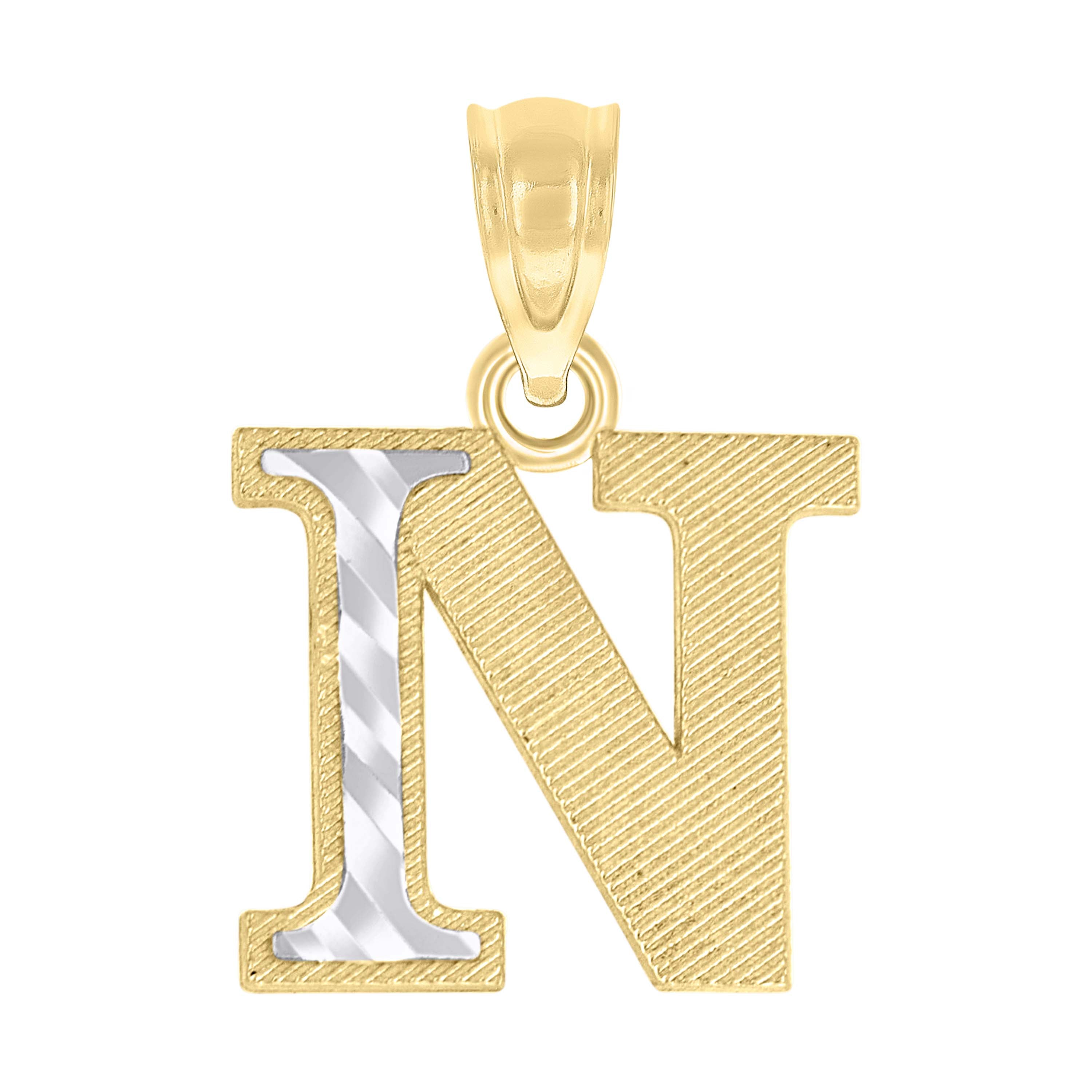 10kt Two-Tone Gold Unisex Diamond-Cut Initial N Charm Pendant