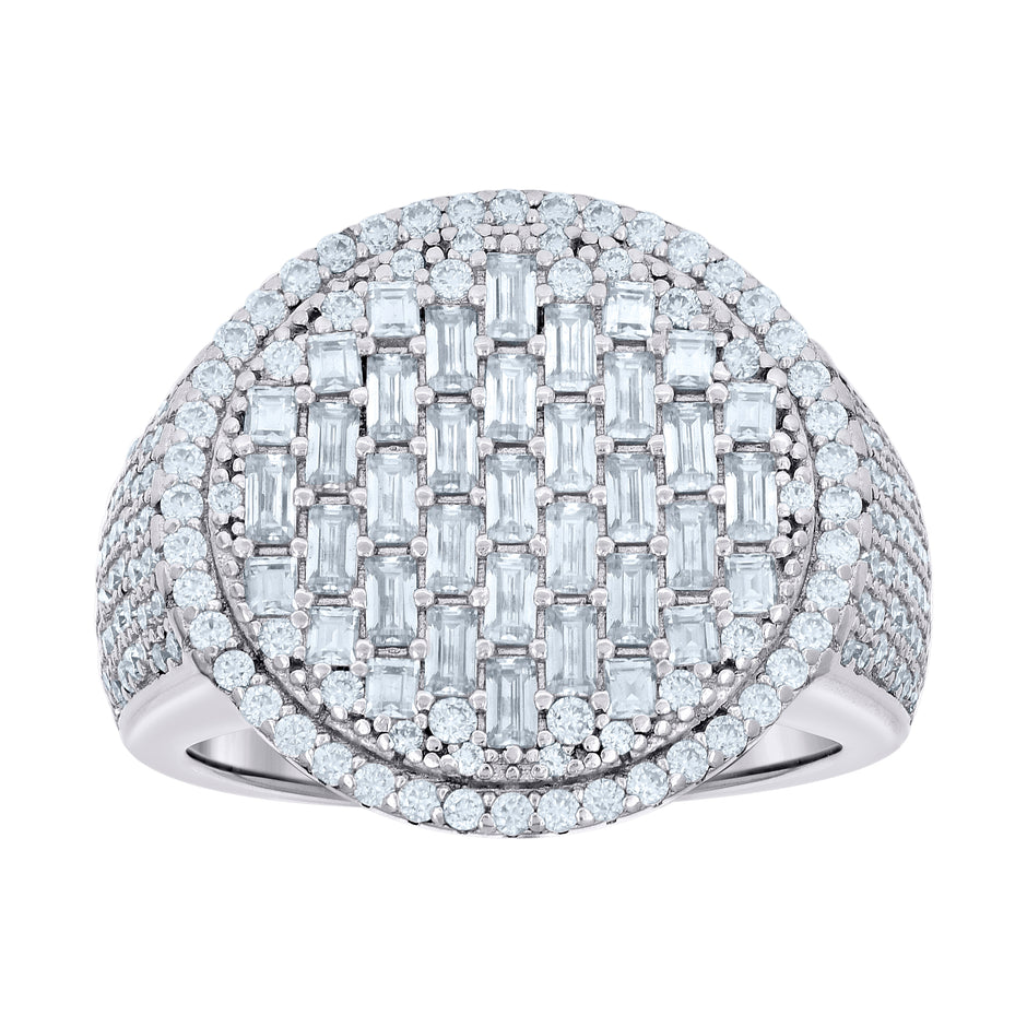 925 Sterling Silver Mens 1.99ct Baguette 1.58ct Round Moissanite Fashion Ring Size 9 - SLV-135985