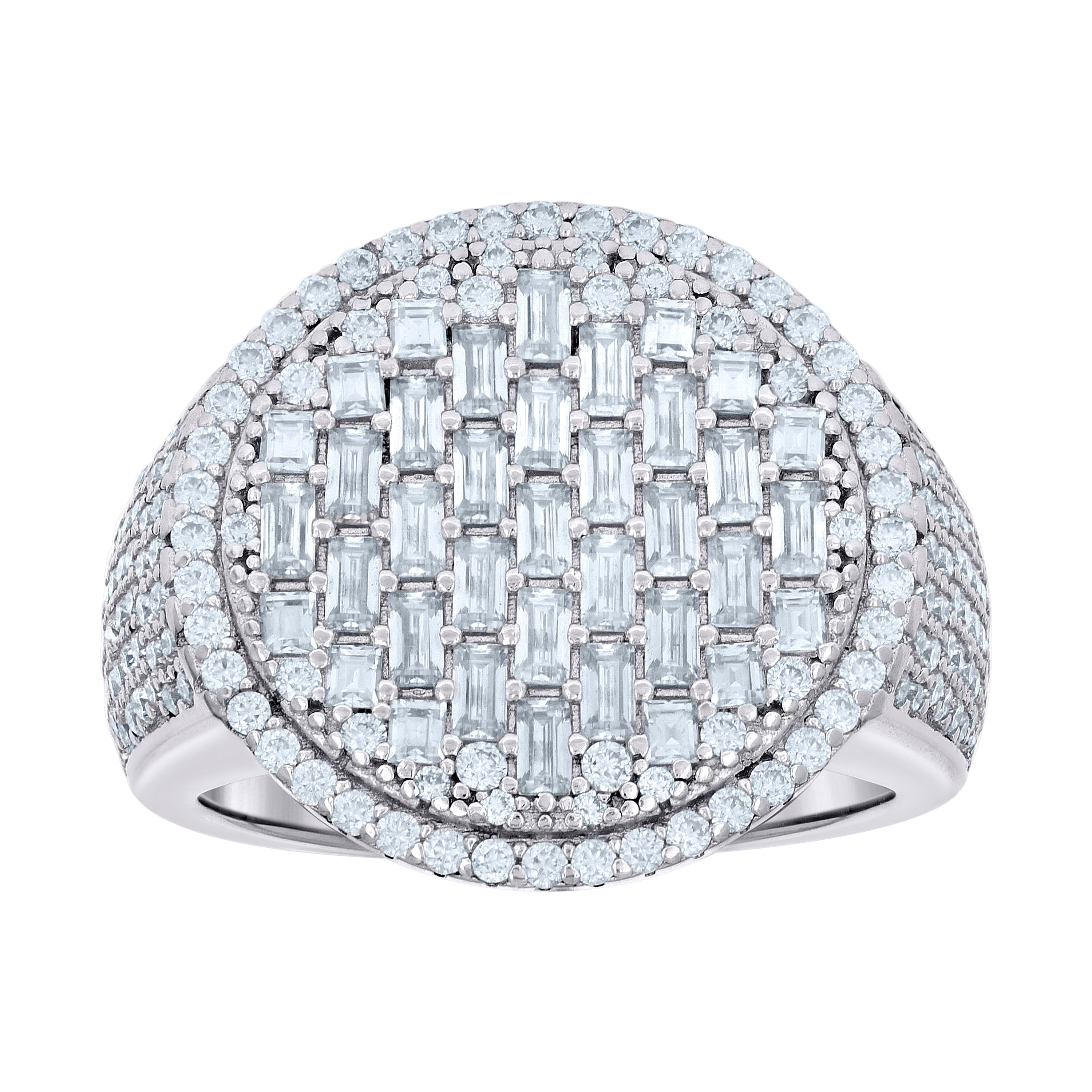 925 Sterling Silver Mens 1.99ct Baguette 1.58ct Round Moissanite Fashion Ring Size 10 - SLV-135986