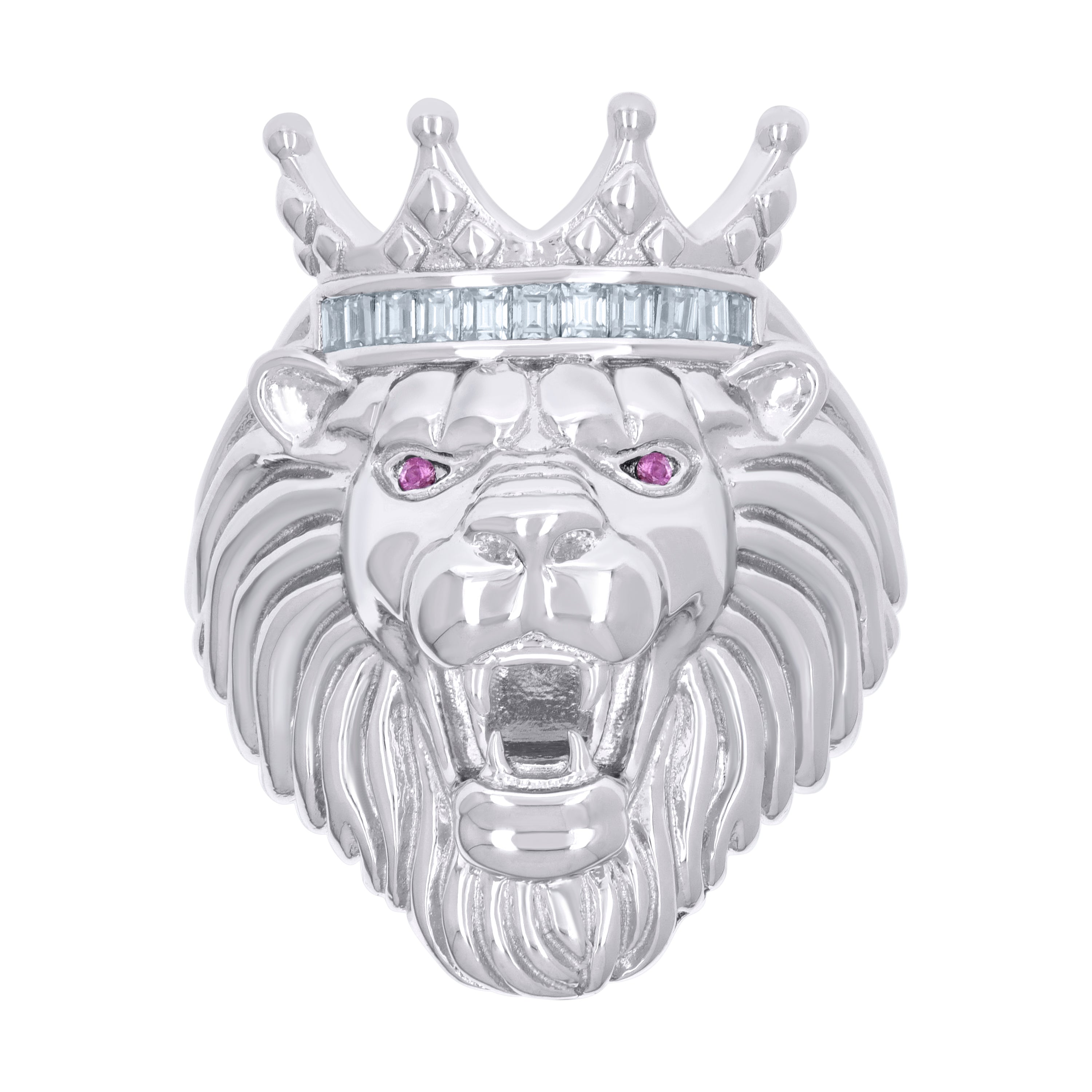 925 Sterling Silver Mens 0.45ct Baguette Pink White Moissanite Leo/Lion Head Ring Size 9 - SLV-135989