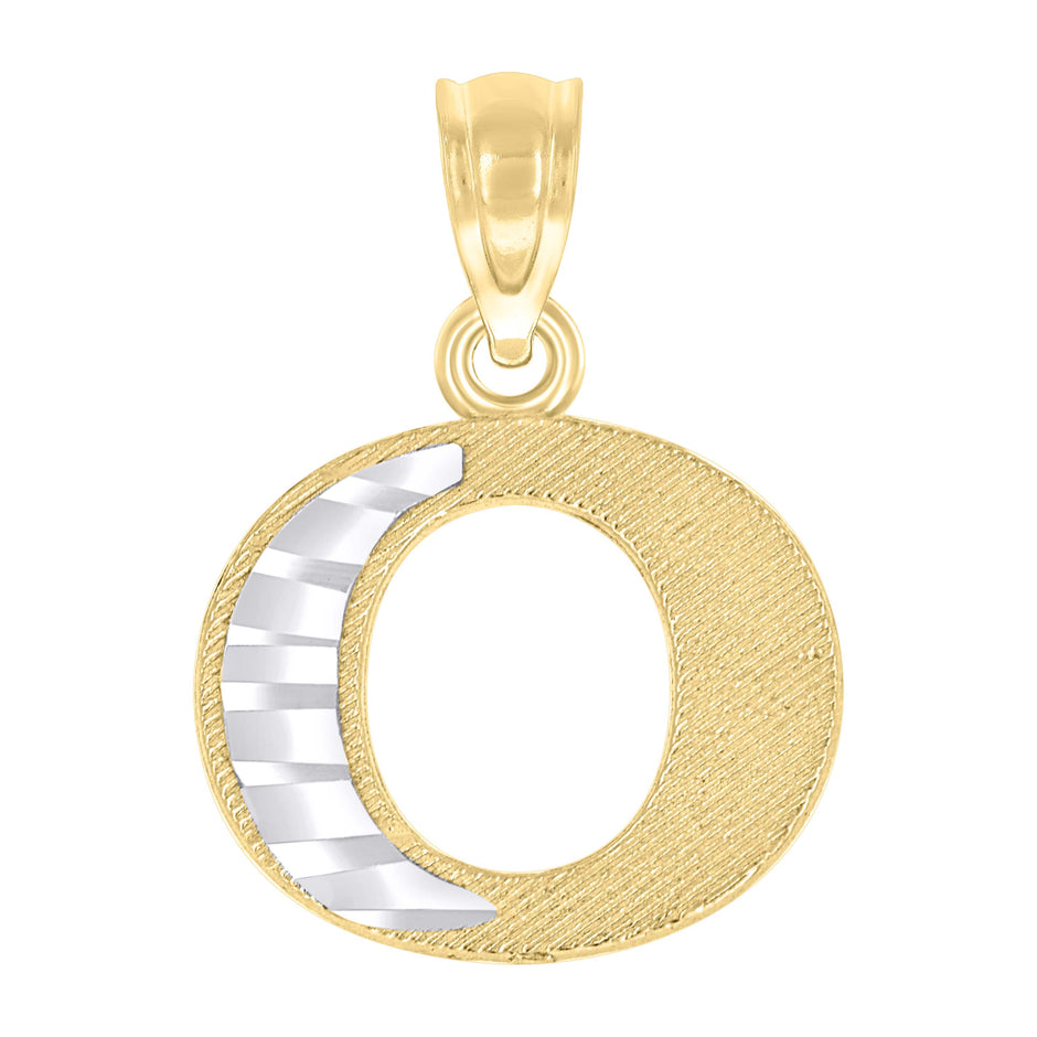 10kt Two-Tone Gold Unisex Diamond-Cut Initial O Charm Pendant
