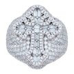 925 Sterling Silver Mens 1.36ct Baguette 4.67ct Round Moissanite Cross Religious Ring Size 10