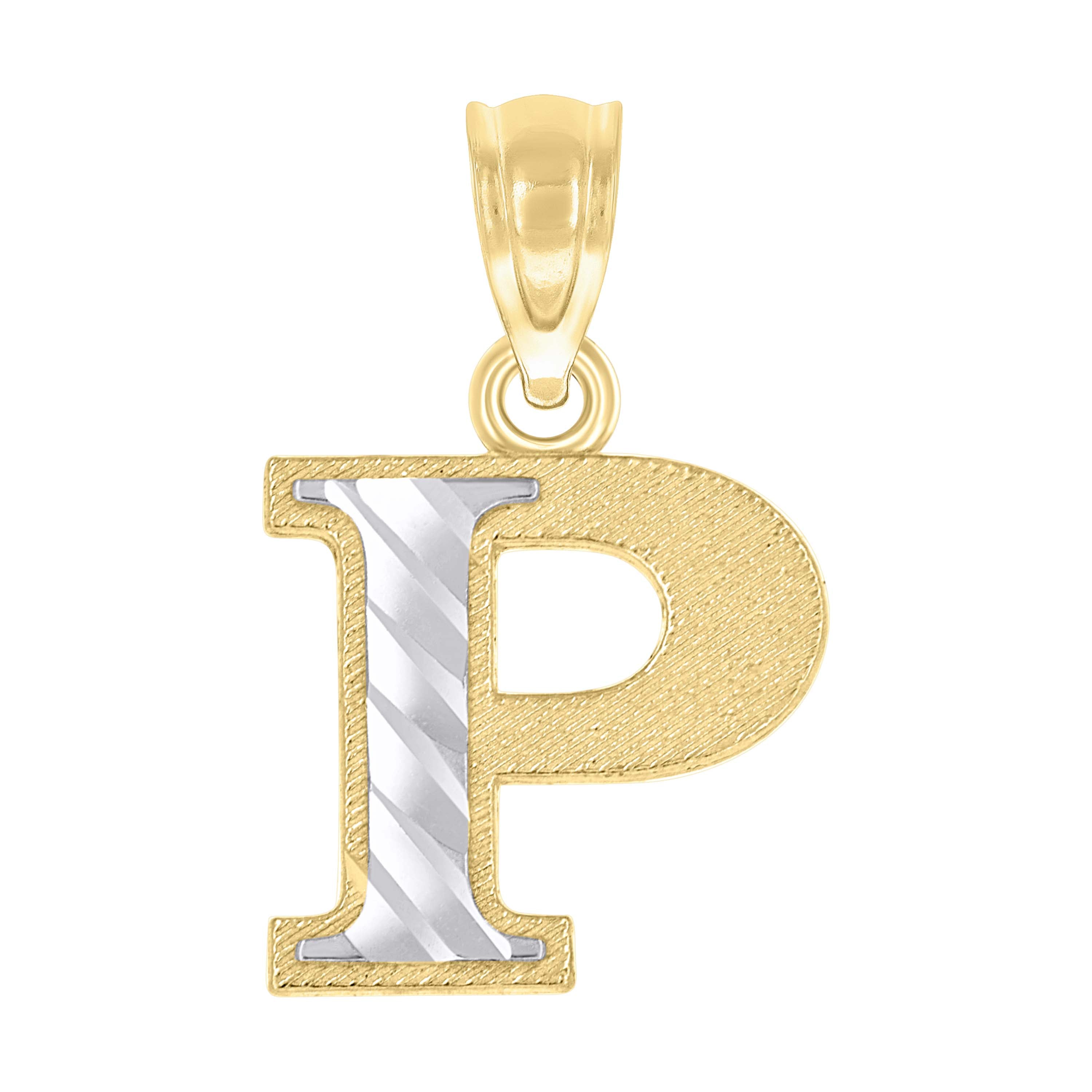 10kt Two-Tone Gold Unisex Diamond-Cut Initial P Charm Pendant