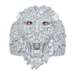 925 Sterling Silver Mens Red White 0.68ct Baguette 2.51ct Round Moissanite Leo/Lion Head Ring Size 10 - SLV-136000