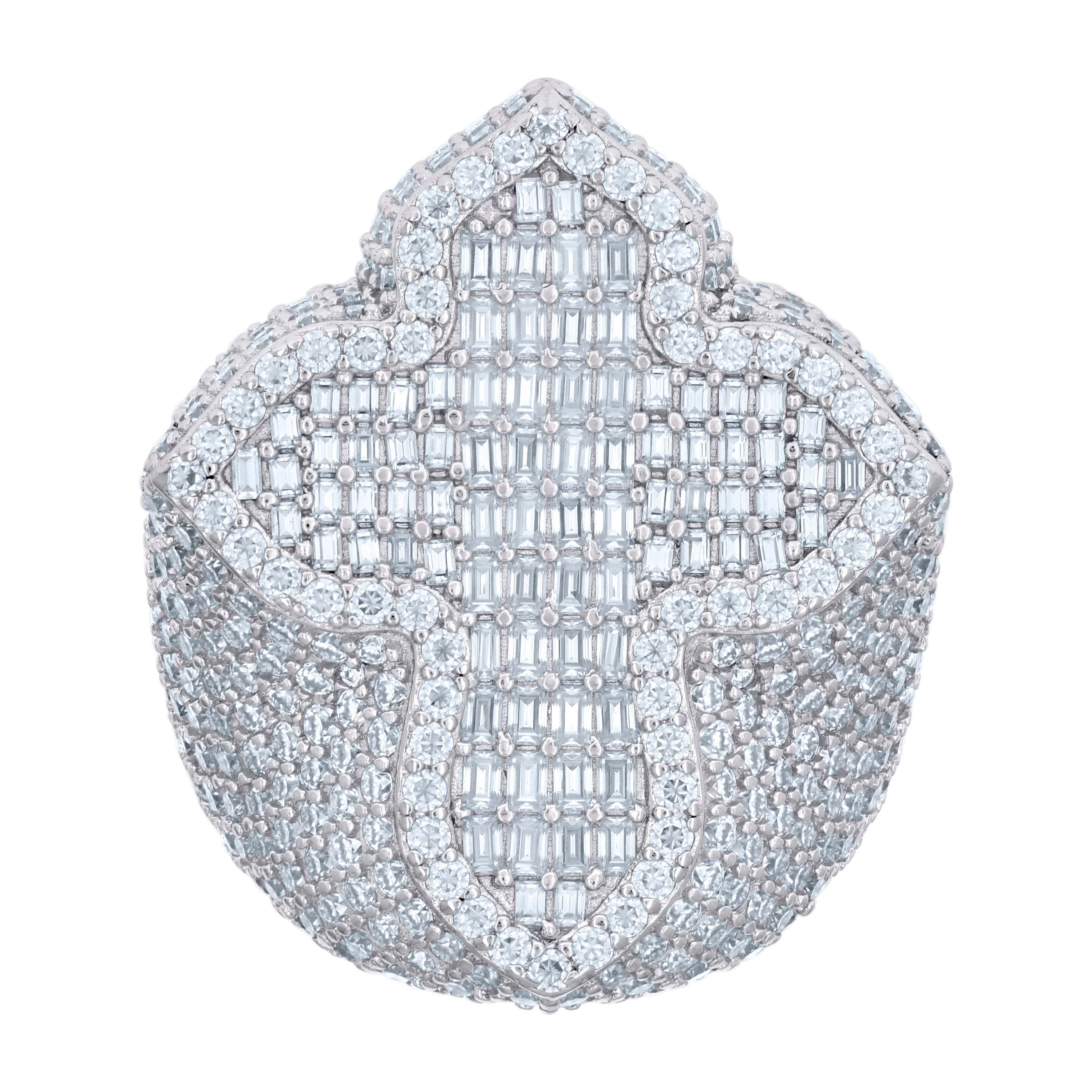 925 Sterling Silver Mens 2.05ct Baguette 5.50ct Round Moissanite Cross Religious Ring Size 10