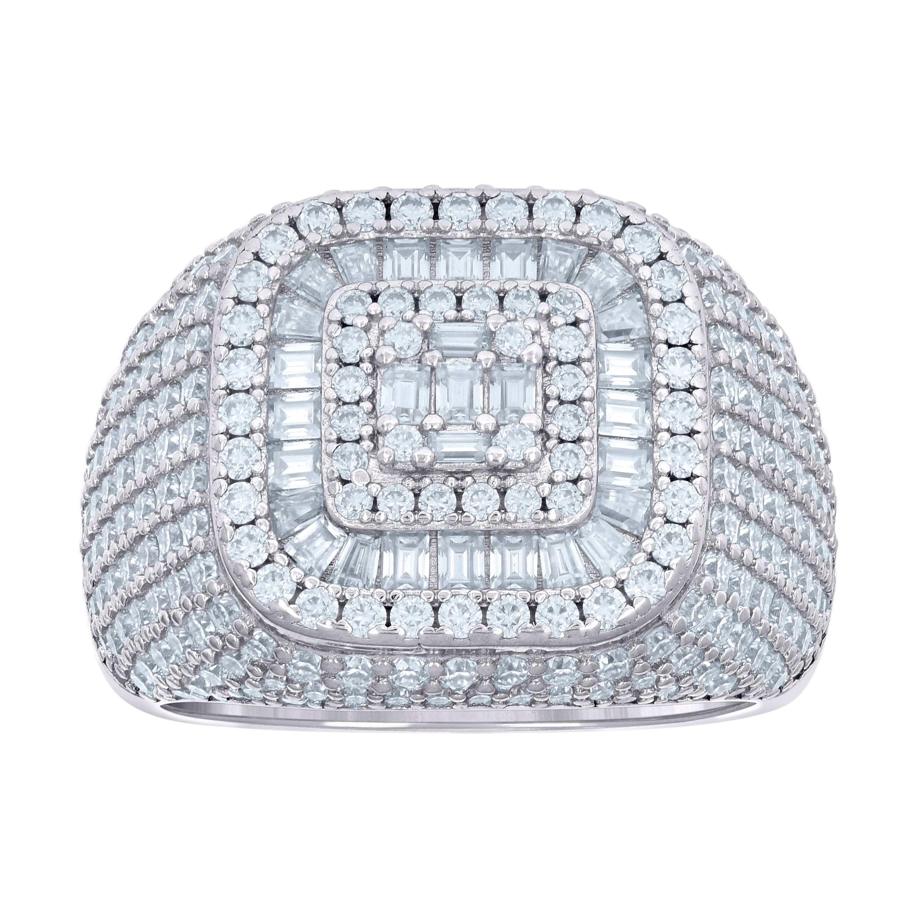 925 Sterling Silver Mens 1.11ct Baguette 3.29ct Round Moissanite Cushion-Shaped Fashion Ring Size 9