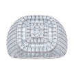 925 Sterling Silver Mens 1.11ct Baguette 3.29ct Round Moissanite Cushion-Shaped Fashion Ring Size 9