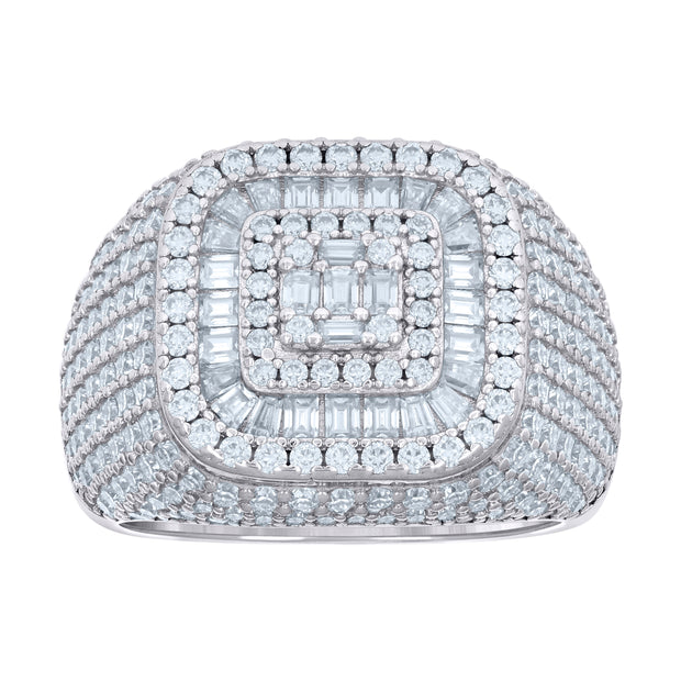 925 Sterling Silver Mens 1.11ct Baguette 3.29ct Round Moissanite Cushion-Shaped Fashion Ring Size 9