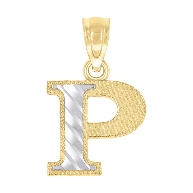 10kt Two-Tone Gold Unisex Diamond-Cut Initial P Charm Pendant