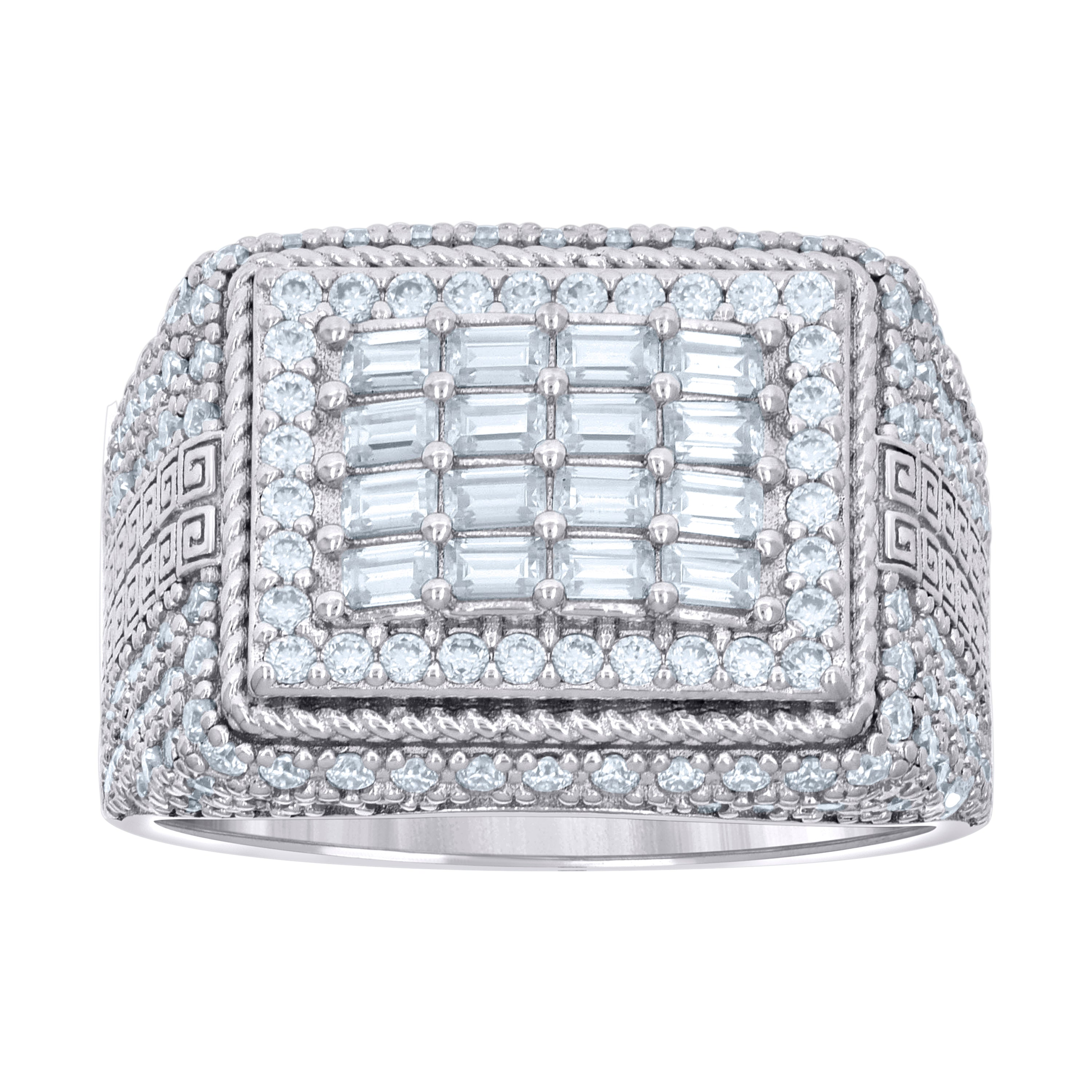 925 Sterling Silver Mens 0.91ct Baguette 1.57ct Round Moissanite Square Head Fashion Ring Size 9 - SLV-136021