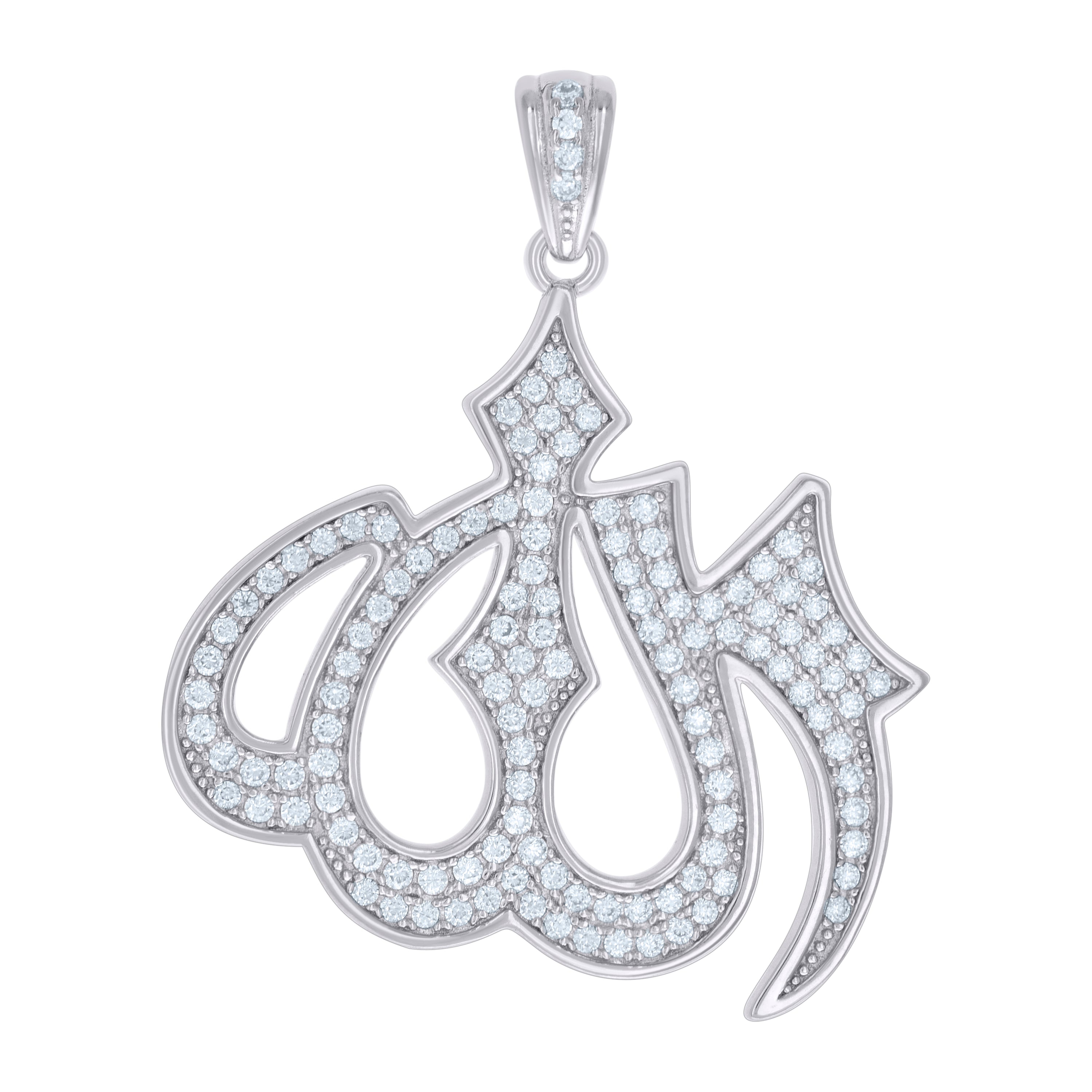 925 Sterling Silver Mens 0.96ct Moissanite ALLAH Symbol Religious Charm Pendant 