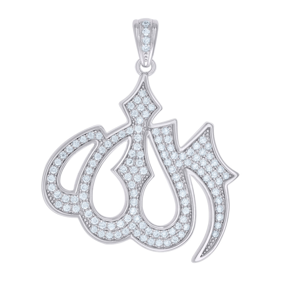 925 Sterling Silver Mens 0.96ct Moissanite ALLAH Symbol Religious Charm Pendant 