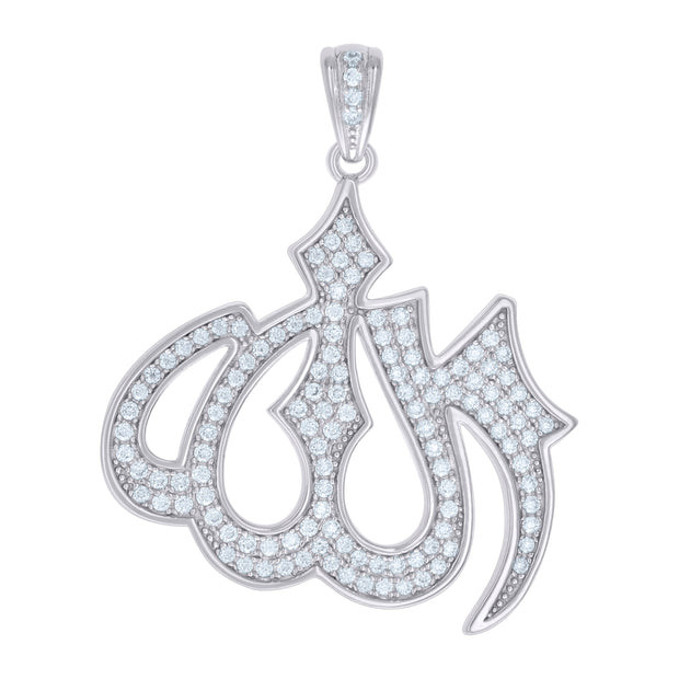 925 Sterling Silver Mens 0.96ct Moissanite ALLAH Symbol Religious Charm Pendant 