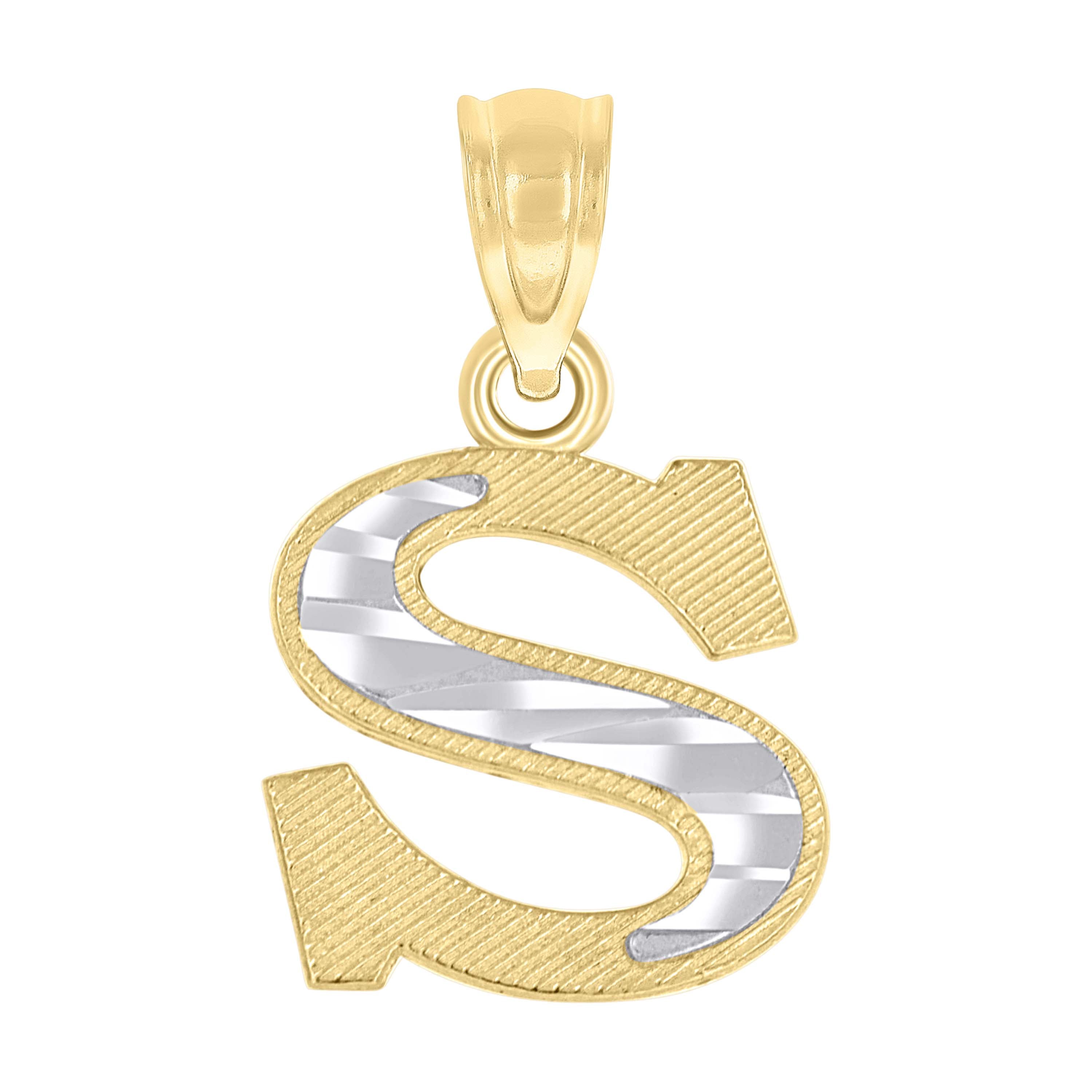 10kt Two-Tone Gold Unisex Diamond-Cut Initial S Charm Pendant