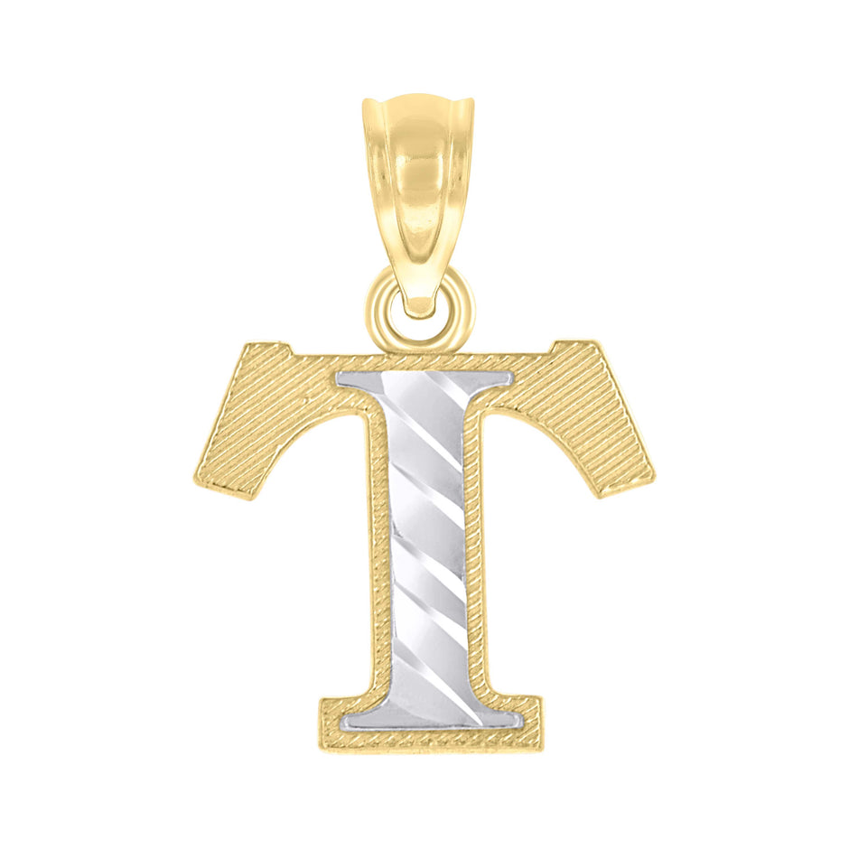 10kt Two-Tone Gold Unisex Diamond-Cut Initial T Charm Pendant
