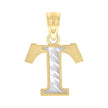 10kt Two-Tone Gold Unisex Diamond-Cut Initial T Charm Pendant