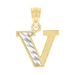 10kt Two-Tone Gold Unisex Diamond-Cut Initial V Charm Pendant