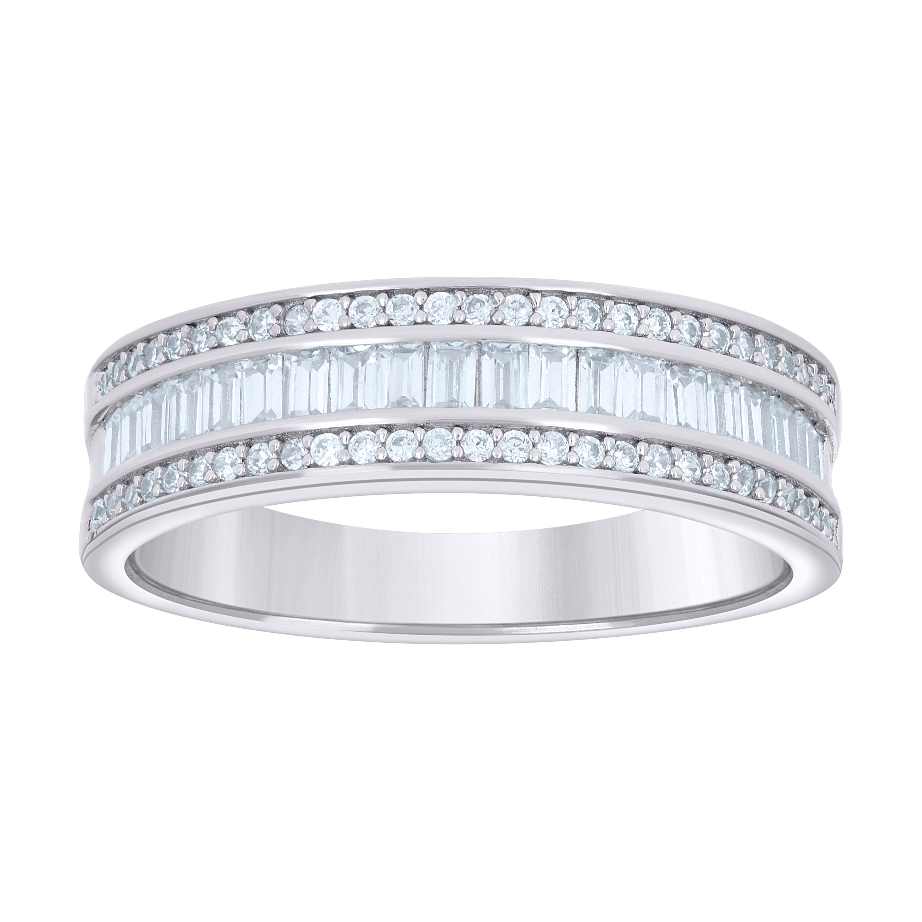 925 Sterling Silver Womens Baguette Round 1.20ct Moissanite Fashion Wedding Band Ring Size 7
