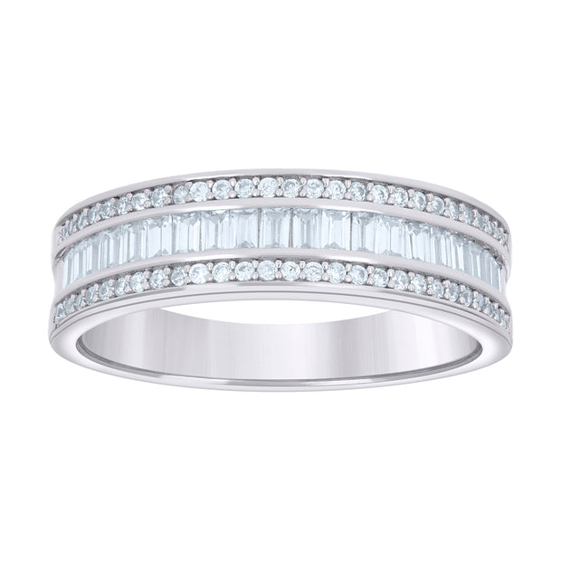 925 Sterling Silver Womens Baguette Round 1.20ct Moissanite Fashion Wedding Band Ring Size 7
