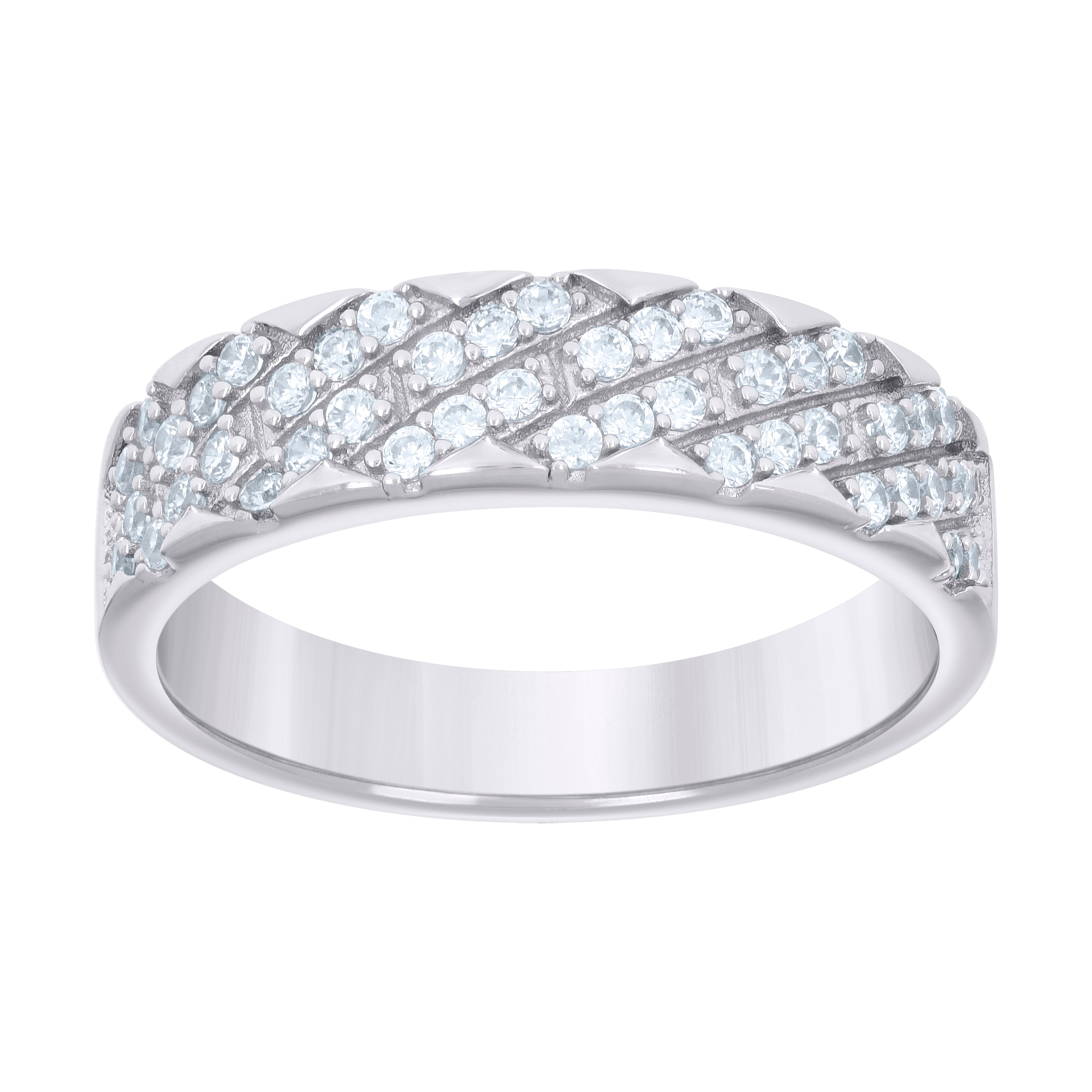 925 Sterling Silver Womens 0.55ct Moissanite Fashion Wedding Band Ring Size 9 - SLV-136217