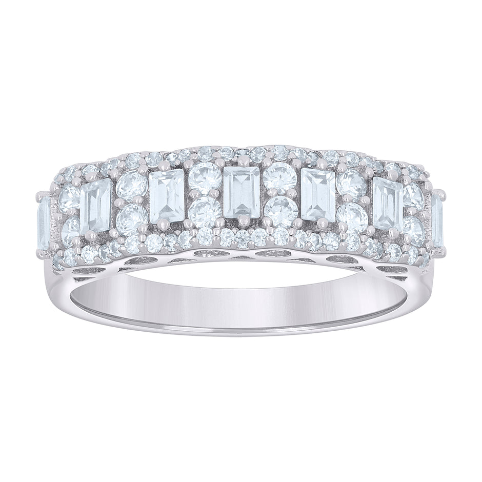 925 Sterling Silver Womens Baguette Round 1.19ct Moissanite Fashion Wedding Band Ring Size 7 - SLV-136245