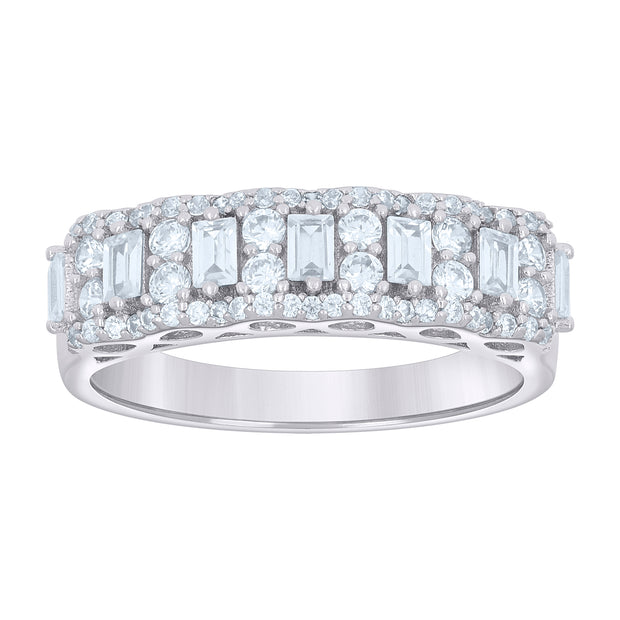 925 Sterling Silver Womens Baguette Round 1.19ct Moissanite Fashion Wedding Band Ring Size 7 - SLV-136245