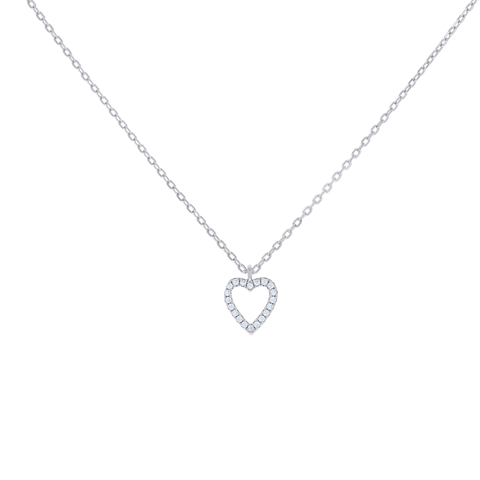 925 Sterling Silver Womens Cubic-Zirconia Heart Charm Necklace Size 16 + 2 Inches