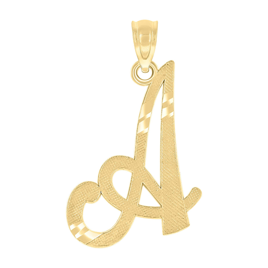 10kt Yellow Gold Unisex Diamond-Cut Initial A Charm Pendant