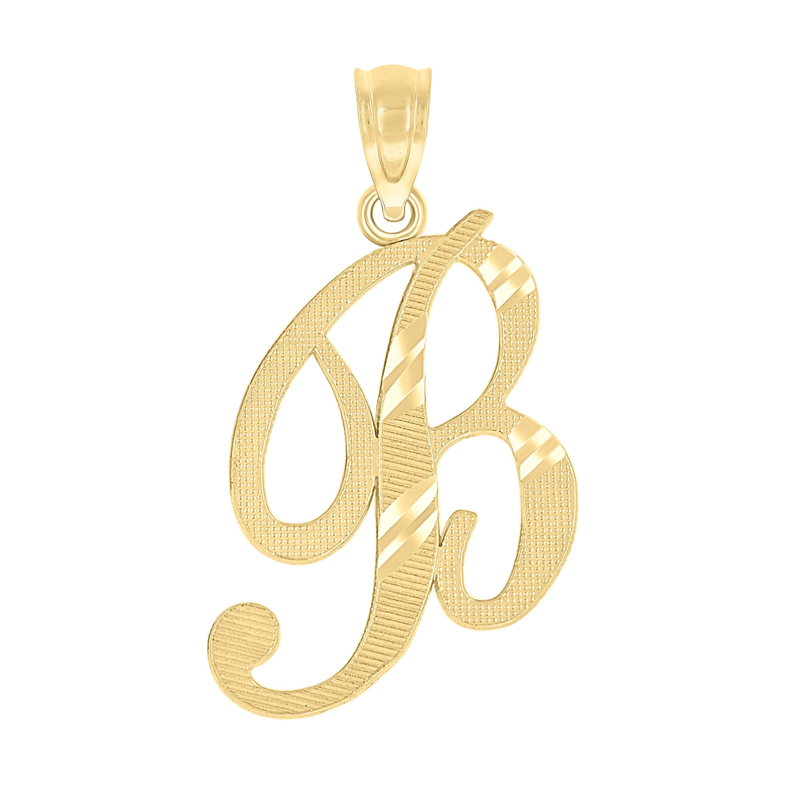 10kt Yellow Gold Unisex Diamond-Cut Initial B Charm Pendant