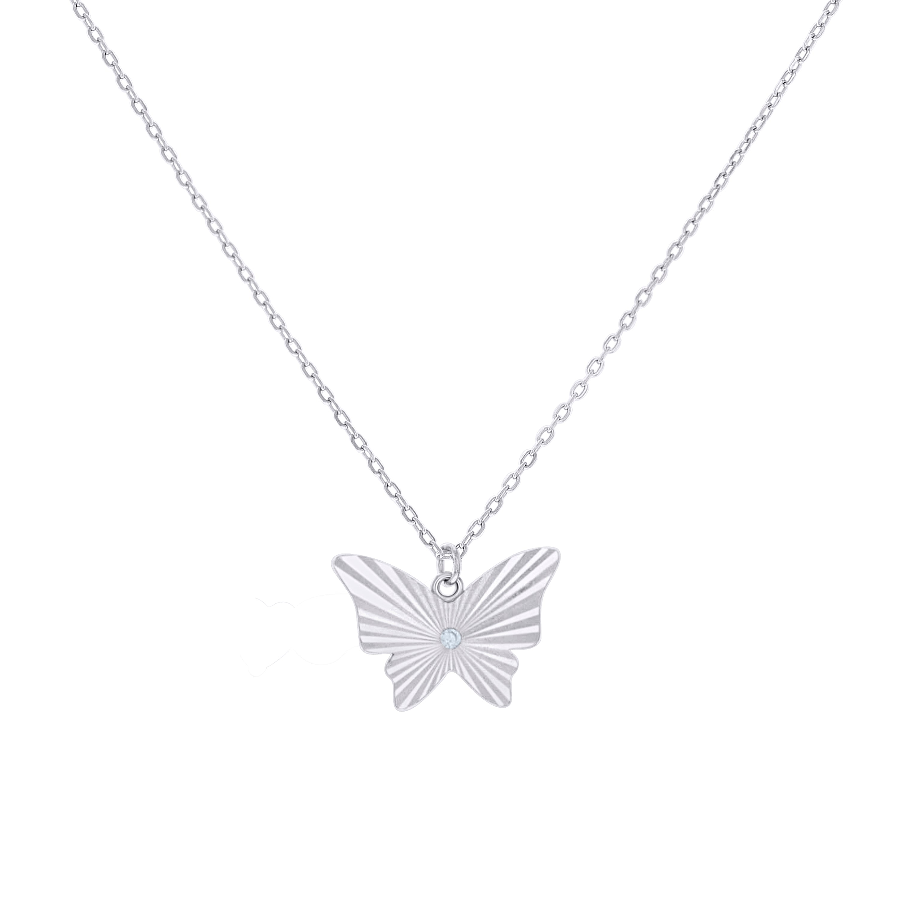 925 Sterling Silver Womens Cubic-Zirconia Butterfly Charm Necklace Size 16 + 2 Inches