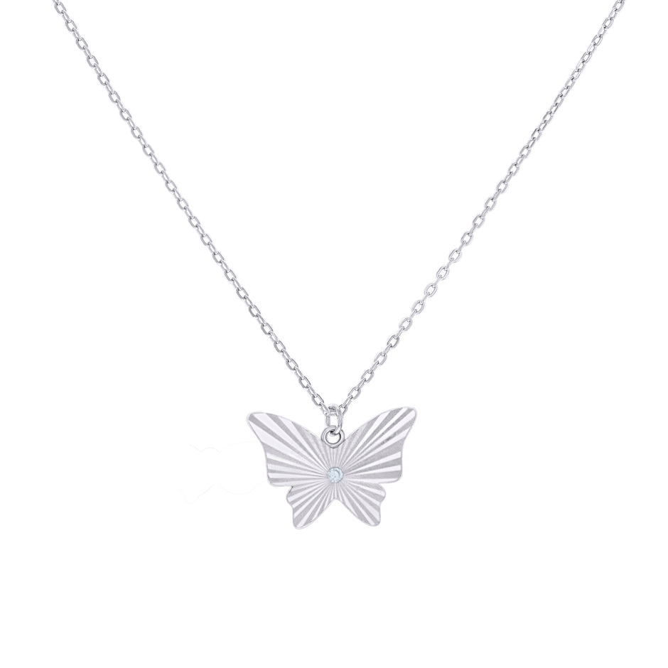 925 Sterling Silver Womens Cubic-Zirconia Butterfly Charm Necklace Size 16 + 2 Inches